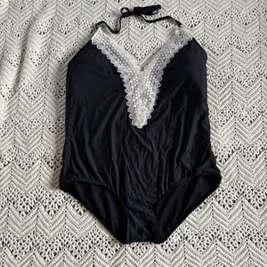 Sea Angel One Piece Swimsuit Solid Black Ivory Crochet Women's Plus Size 3X NWOT